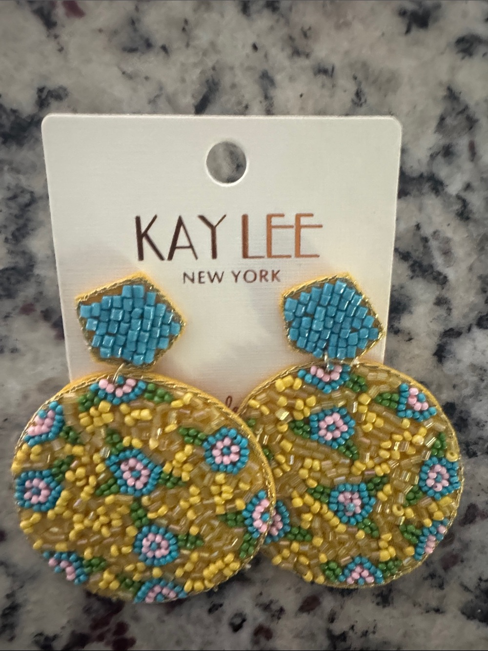 Kay Lee Yellow Beaded Floral Drop Earrings-never worn $15